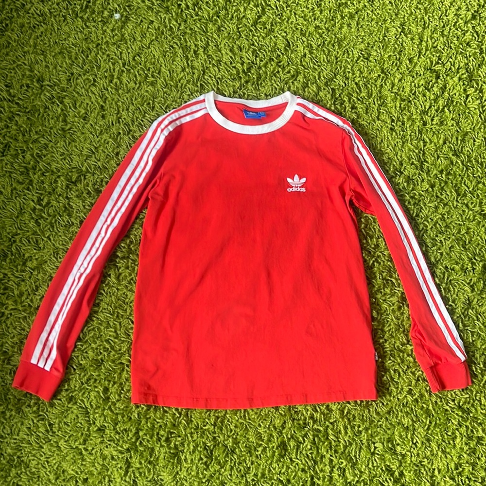 Red Adidas Classic Long Sleeve T Shirt
